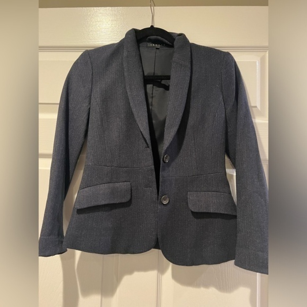 Theory Black Blue Tailored Blazer Jacket Women's Size 00 - Picture 1 of 16
